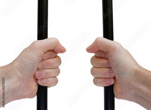 Hands holding prison bars against transparent background, imprisoned template © Creatus
