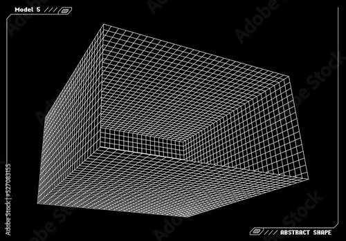 Abstract 3d wireframe shape or basic element with open edge. Science and technology geometric abstraction with deformed shape.