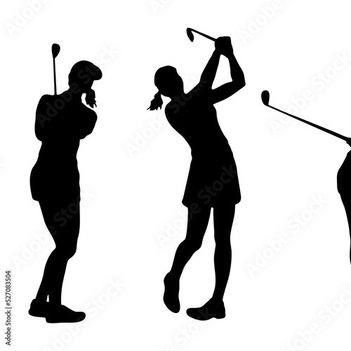 Set of lady professional golfer playing golf