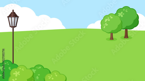 街灯がある公園の風景イラスト_昼_16:9