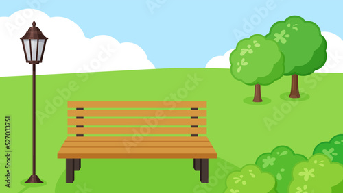 街灯とベンチがある公園の風景イラスト_昼_16:9