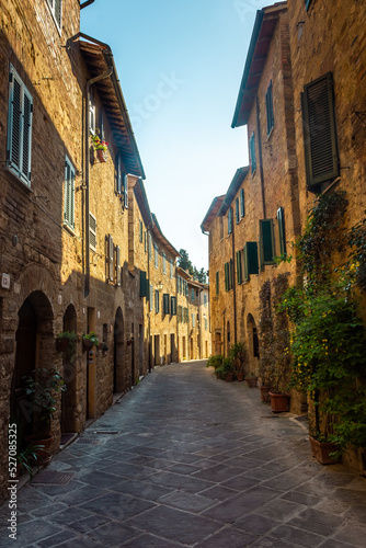San Quirico d'Orcia, Italy, 16 April 2022: View of the medieval town