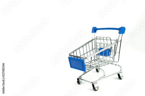 blue supermarket cart isolated on white background