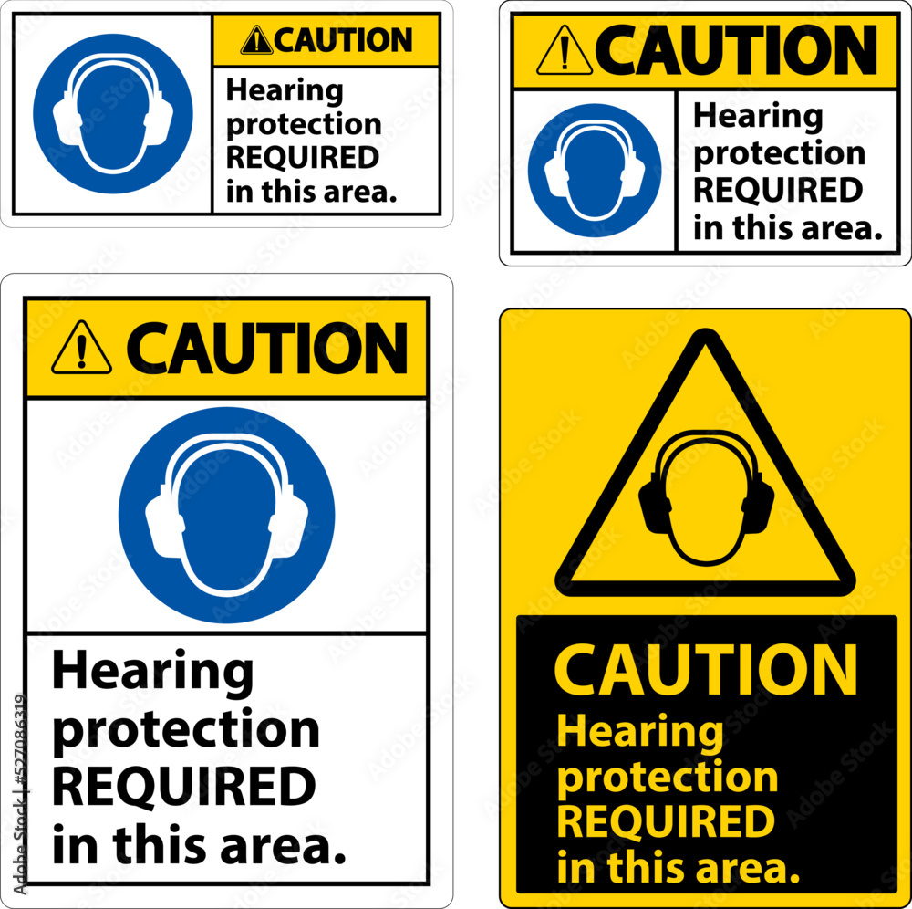 Obraz premium Caution Hearing Protection Required Sign On White Background