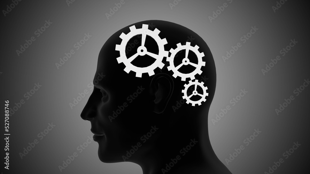 Gear with head concept of mental health Gear with head concept of mental health
