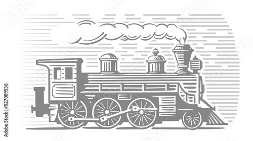 Locomotive train vehicle. Express engraving