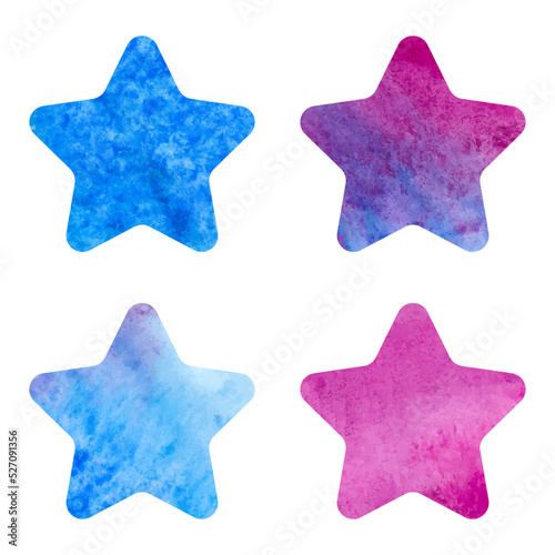 Watercolor hand-drawn stars in blue and rose colors Vector Illustration isolated on white