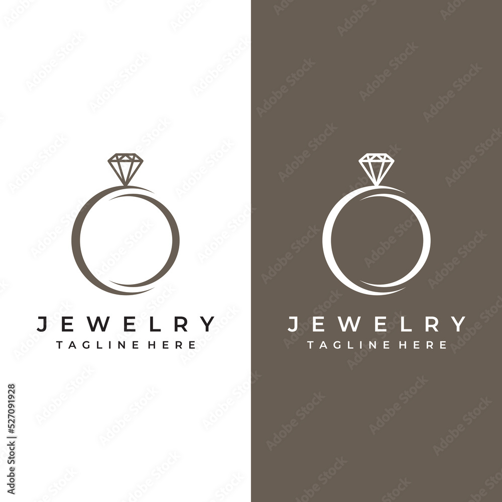 Jewelry ring abstract logo template design with luxury diamonds or gems.Isolated on black and white background.Logo can be for jewelry brands and signs.