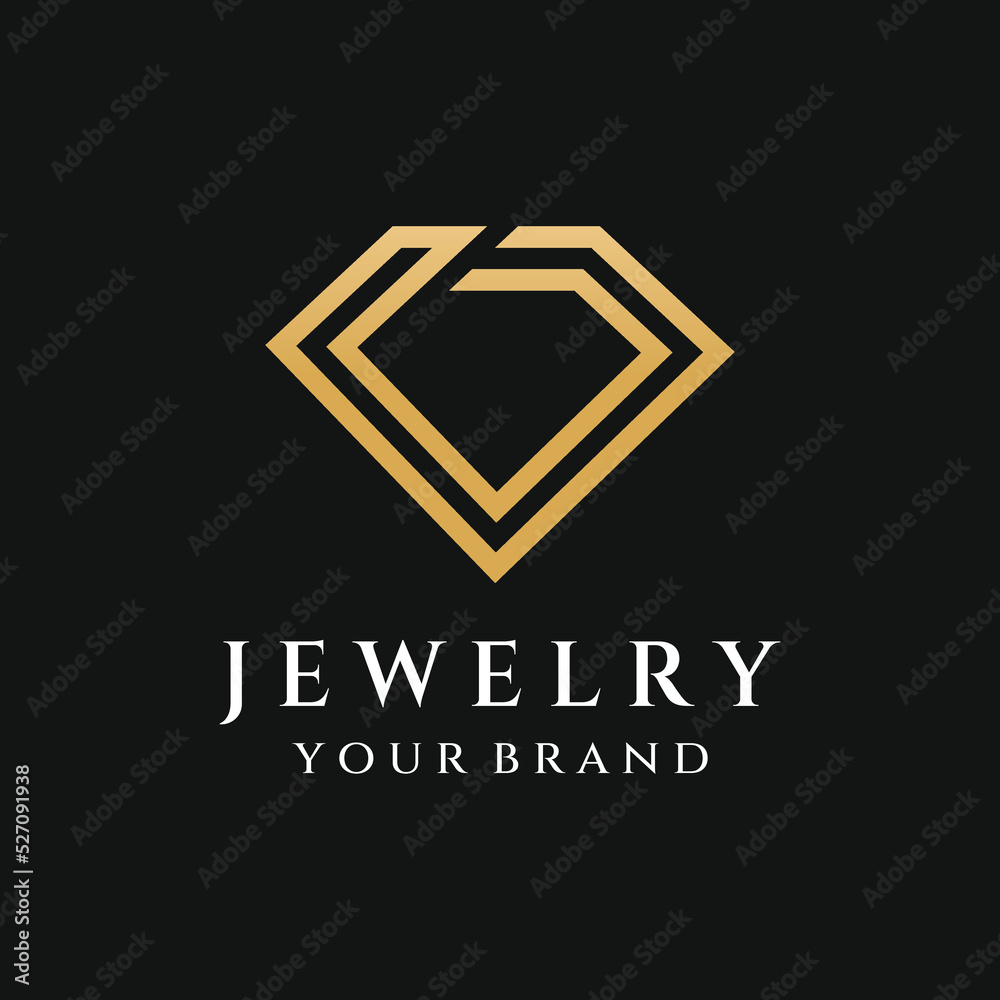 Jewelry ring abstract logo template design with luxury diamonds or gems.Isolated on black and white background.Logo can be for jewelry brands and signs.