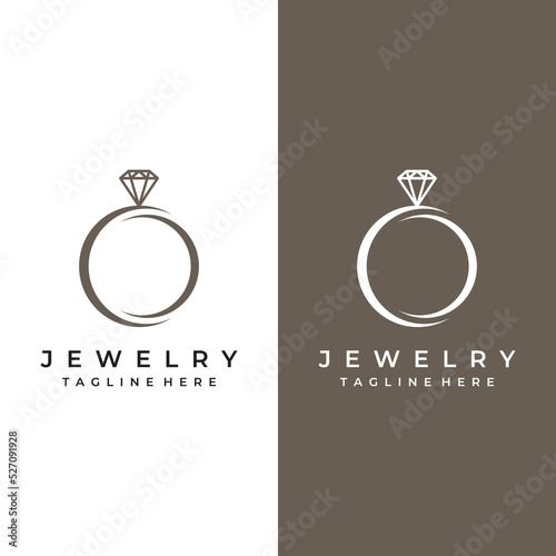 Jewelry ring abstract logo template design with luxury diamonds or gems.Isolated on black and white background.Logo can be for jewelry brands and signs.