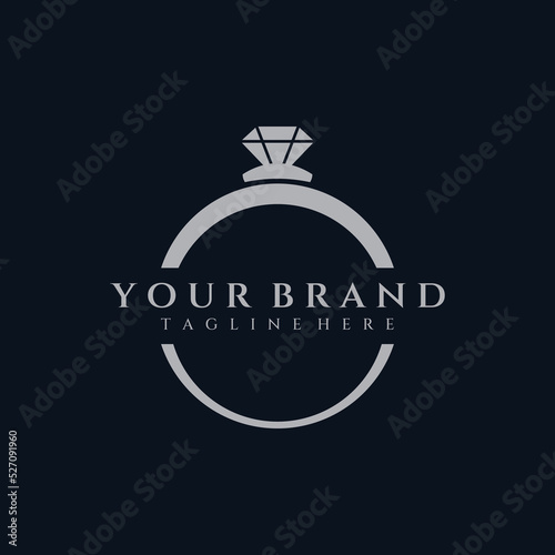 Jewelry ring abstract logo template design with luxury diamonds or gems.Isolated on black and white background.Logo can be for jewelry brands and signs.