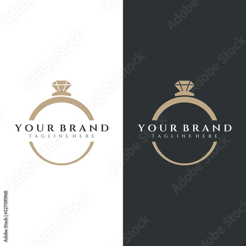 Jewelry ring abstract logo template design with luxury diamonds or gems.Isolated on black and white background.Logo can be for jewelry brands and signs.