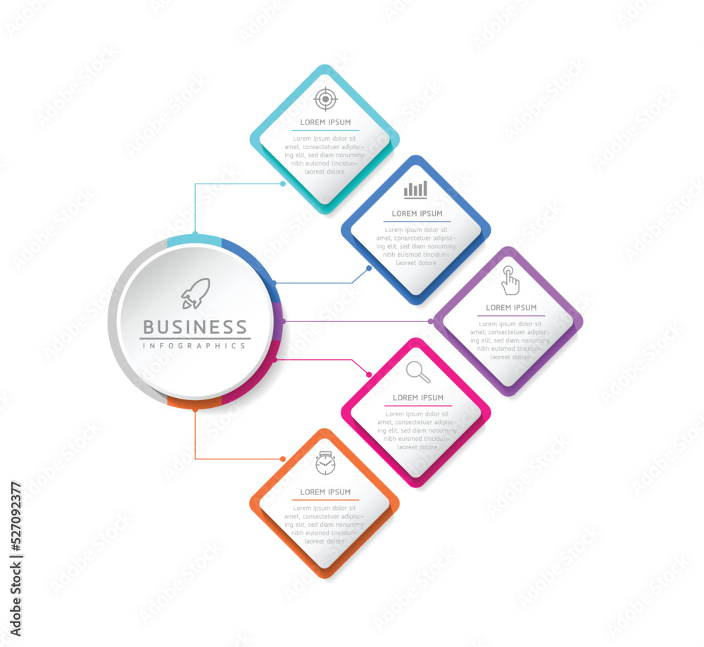 Vector illustration, infographics design, template, marketing, information, with 5 options or steps Vector illustration, infographics design, template, marketing, information, with 5 options or steps