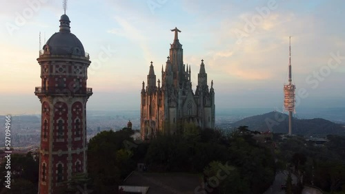 Tibidabo mountain with the temple of the Sacred Heart. Barcelona, Spain photo