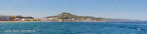 Coastline with Blanes beach towards Castle of Sant Joan, Catalonia.