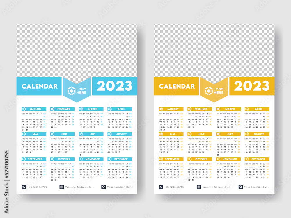 Calendar 2023 week start Monday corporate design template vector. Stock