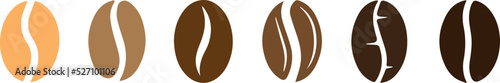Coffee bean set. Coffee. Icon set. Brown coffee bean isolated set on white background. Isolated coffee beans