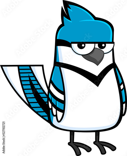 Blue Jay Bird Cartoon Character. Vector Hand Drawn Illustration Isolated On Transparent Background