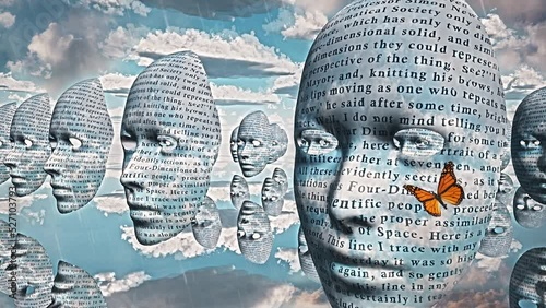 Surreal faces with text