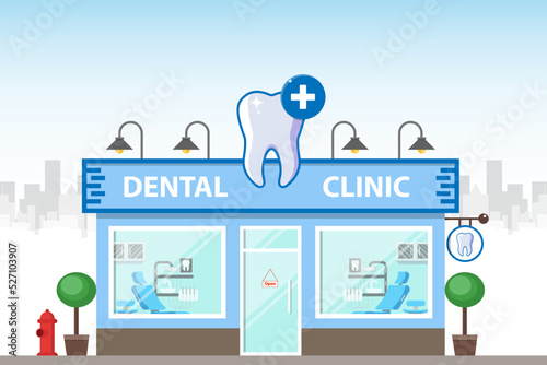 Dental clinic building with background, vector, illustration