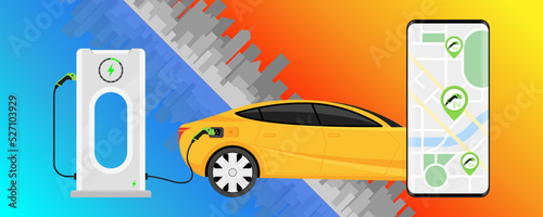Electric car charging Charging station on mobile app map EV station,location of the charging stations