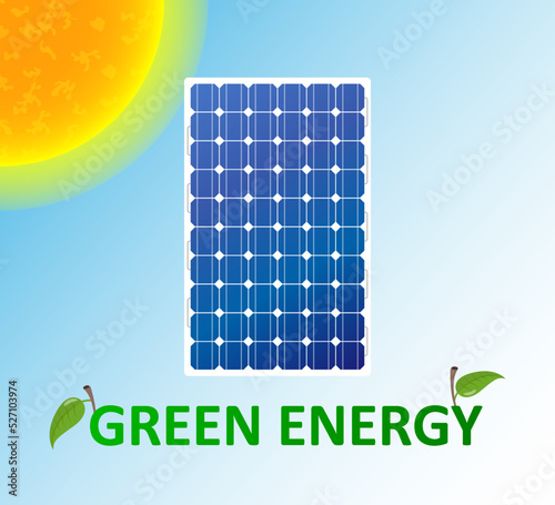 Green Energy Solar panel on white, alternative electricity source, concept of sustainable resources. Vector illustration