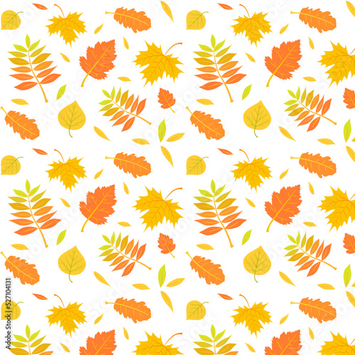 Seamless pattern with leaves. Autumn colorful foliage. Red, orange, yellow. Wrapping, packing. Vector illustration