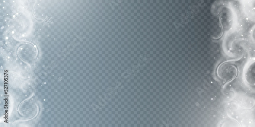 The effect of a fabulous magical winter snowstorm. Christmas snow background. Wind swirl with snowflakes and shimmering effects. Snow storm concept. Vector