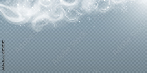 The effect of a fabulous magical winter snowstorm. Christmas snow background. Wind swirl with snowflakes and shimmering effects. Snow storm concept. Vector