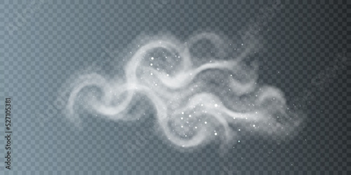 The effect of a fabulous magical winter snowstorm. Christmas snow background. Wind swirl with snowflakes and shimmering effects. Snow storm concept. Vector