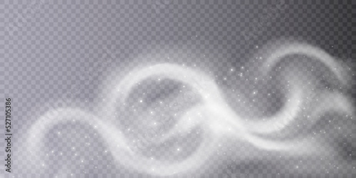 The effect of a fabulous magical winter snowstorm. Christmas snow background. Wind swirl with snowflakes and shimmering effects. Snow storm concept. Vector