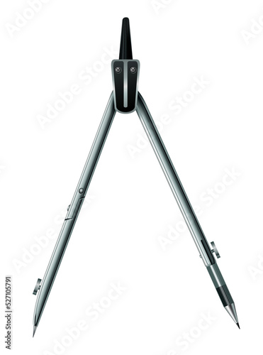 Geometric compass opened. Technical instrument for divider drawing circles or arcs and engineering object. Stationery or tools for school or architecture, flat icon. Vector illustration