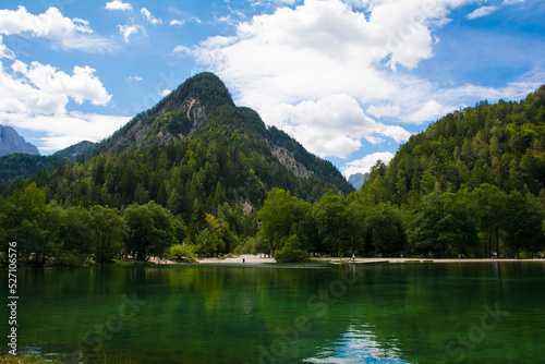 Jasna Lake near Kranjska Gora in the Upper Carniola region of north west Slovenia. An artificial lake created for tourism purposes 