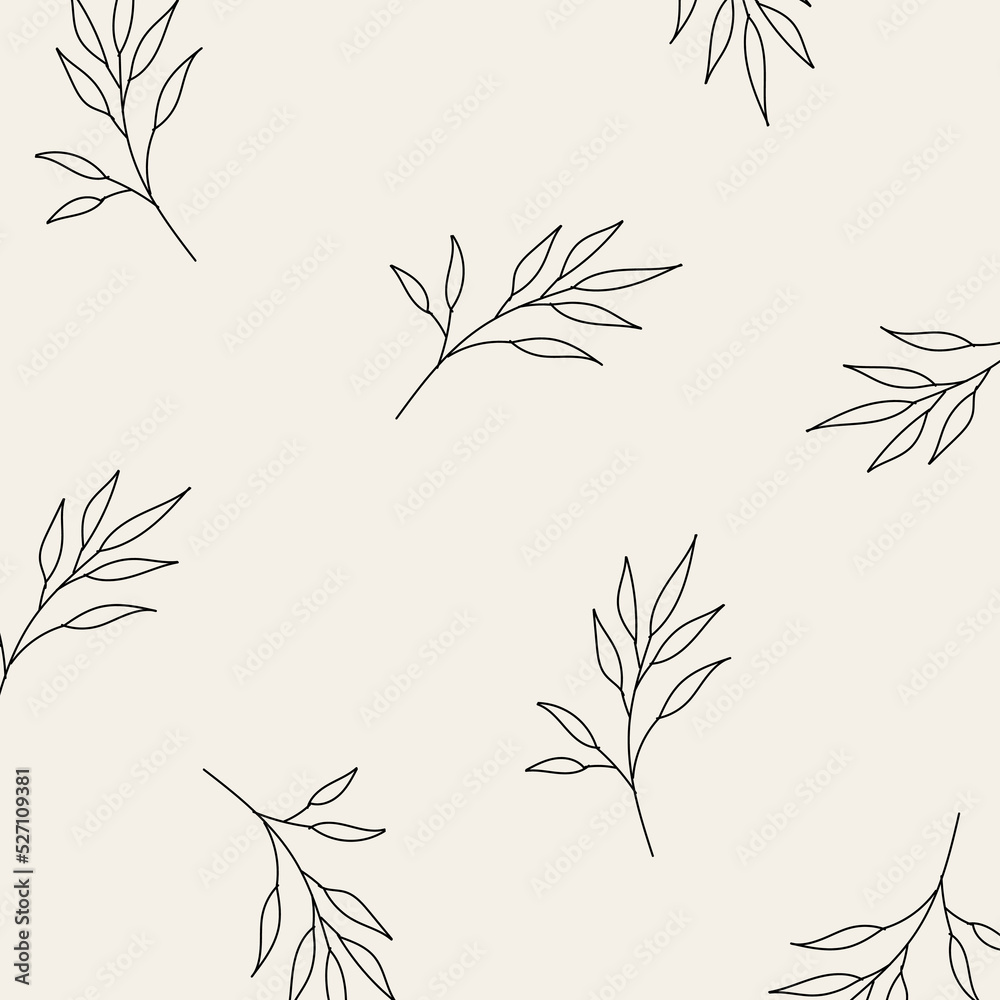 Naklejka premium Seamless pattern of leaves and flowers. Background with hand drawn texture of leaves and flowers. Decorative nature background. Vector illustration
