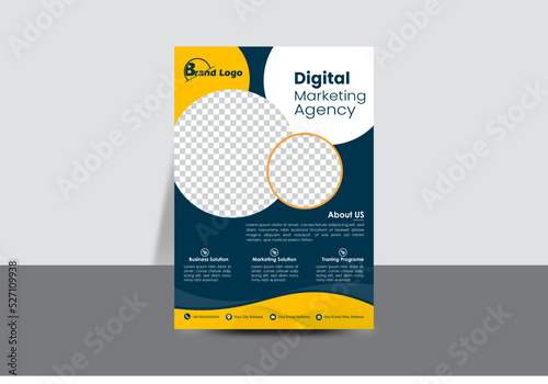 Flyer template layout design. Orange Corporate business flyer. Creative modern vector flier concept with dynamic abstract shapes. Social Media Banner photo