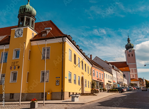 Beautiful summer view at city center Landau, Isar, Bavaria, Germany