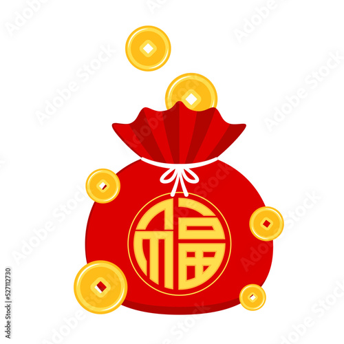 Chinese New Year Money pocket vector. Chinese money bag vector. Vector flat long shadow design. word "Fu" means - Good luck.