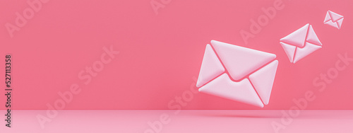 3d mail envelopes icons with pink background, 3D render.