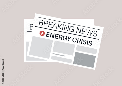 Breaking news, energy crisis in Europe, a newspaper alarming header