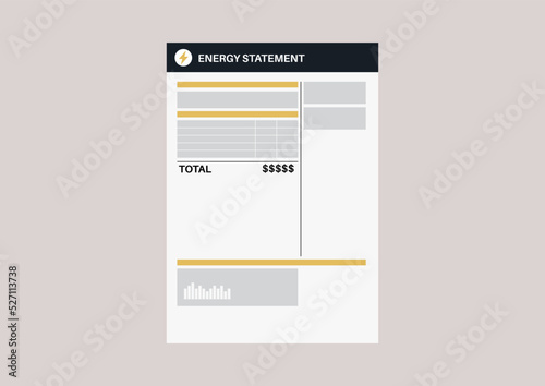 A blank paper electricity bill detailing a monthly energy consumption