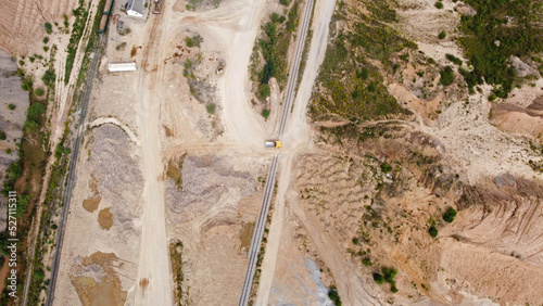 Aerial view of the mining quarry. Industrial landscape sand and desert. © Payllik