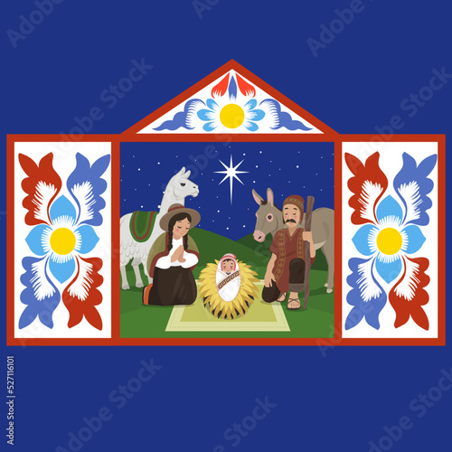 Print op canvas Andean Christmas Nativity altarpiece Ayacucho Peru retablo