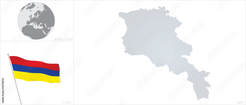 Obraz premium Armenia map and flag. vector