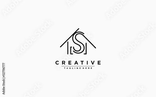 s letter house line logo vector icon illustration