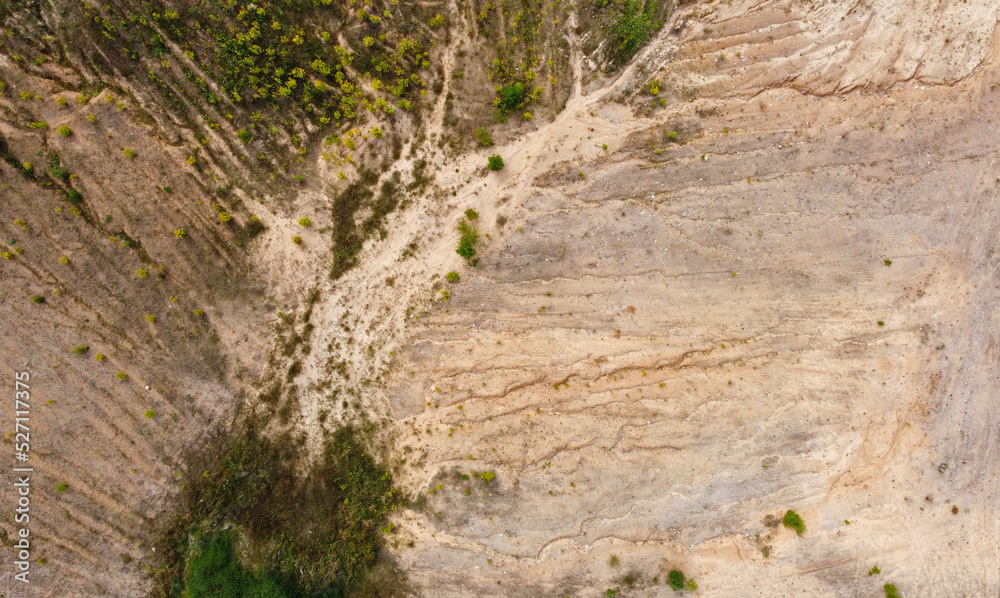 Aerial view of the mining quarry. Industrial landscape sand and desert. Aerial view of the mining quarry. Industrial landscape sand and desert.