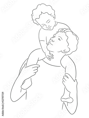 Vector sketch illustration of father holds smiling son. Parent and child, happy family concept