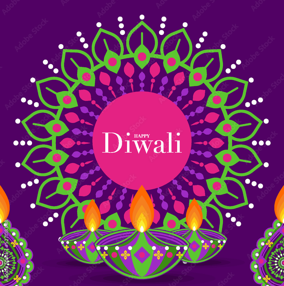 Happy Diwali, Deepavali or Dipavali the Indian festival Celebration flat design.