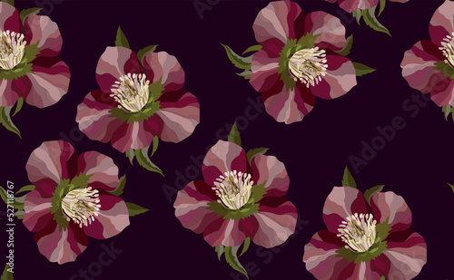 Flowers and leaves in vintage style  seamless pattern.