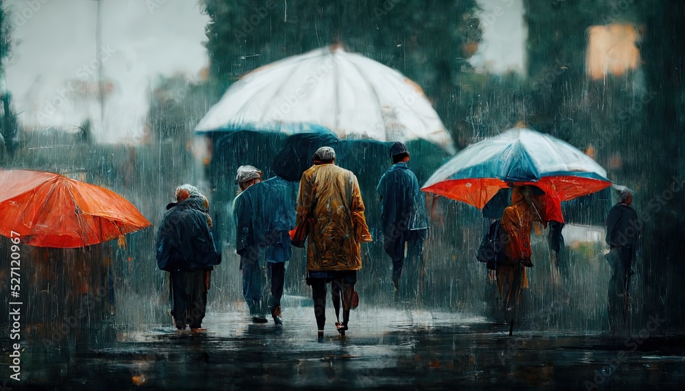 illustration people with umbrella in rain