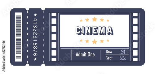 Cinema Ticket Template Vector illustration. Copy space. Isolated on white background